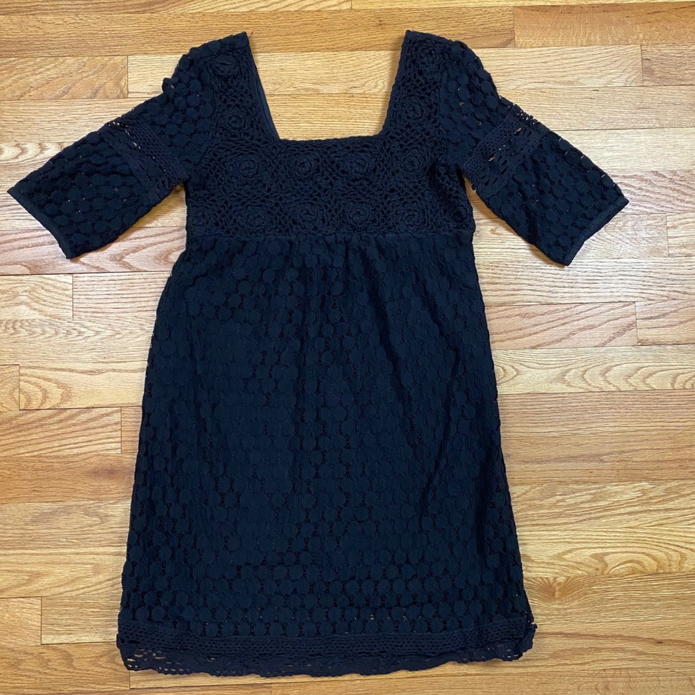 Solitaire By Ravi Khosla Crochet Lace Mini Dress‎ Womens M Black Boho Romantic